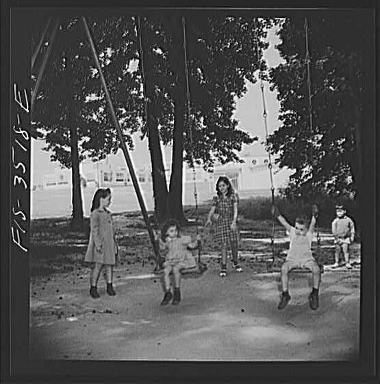 Photo:Children on Swing Set Park Playground 1900s Vintage Photo Print
