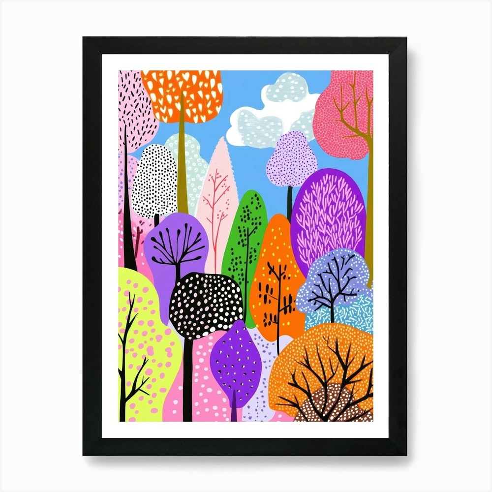 Vibrant Forest Trees Art Framed Canvas Wall Decor