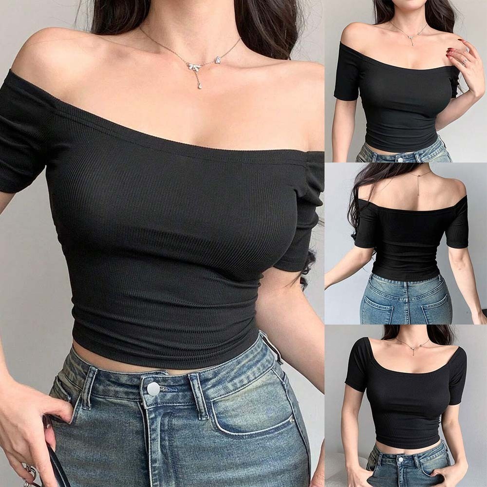 Chic Women Off Shoulder Slim Short Sleeve T Shirt for Summer Activities