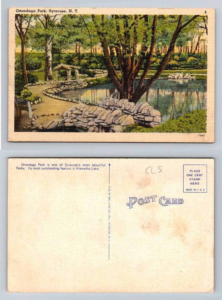 Syracuse, NY-New York, Onondaga Park Hiawatha Lake Stone Paths Vintage Postcard