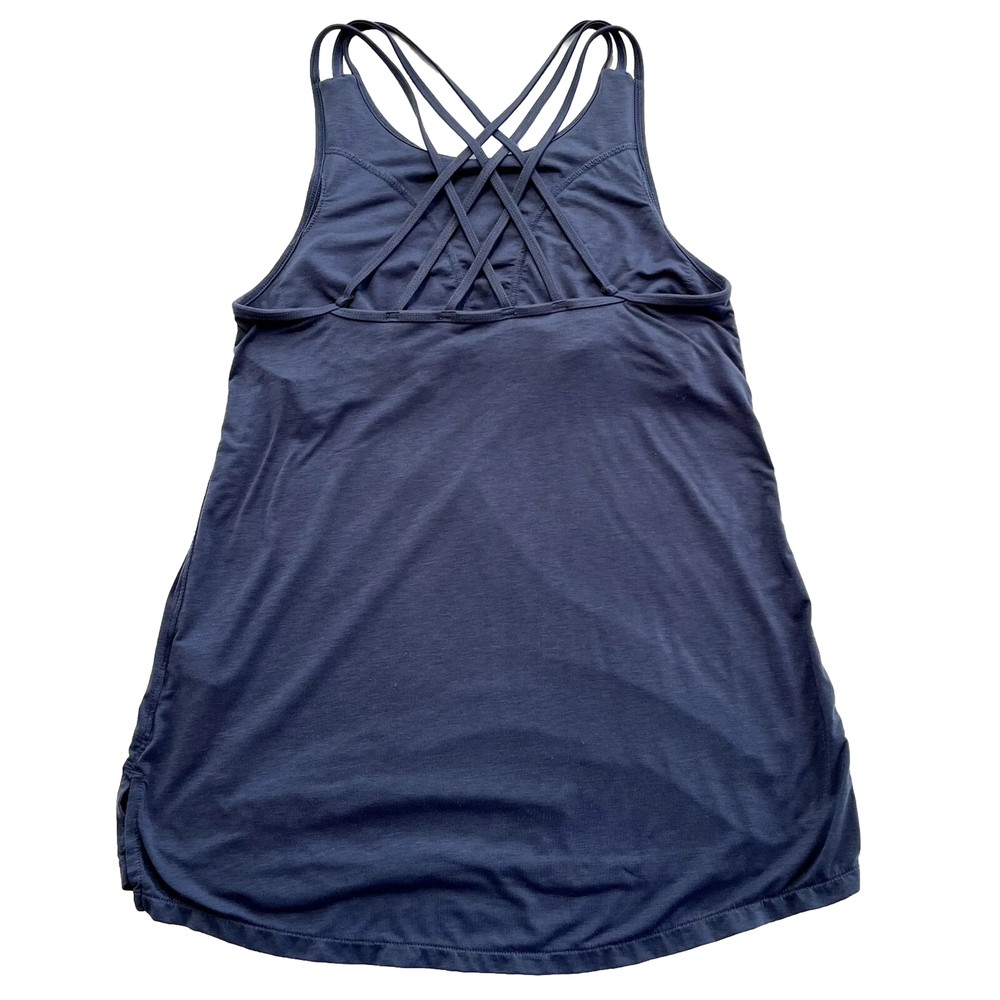 Athleta Blue Tank Top Criss Cross Straps Built in Bra Sz Small Workout Gym