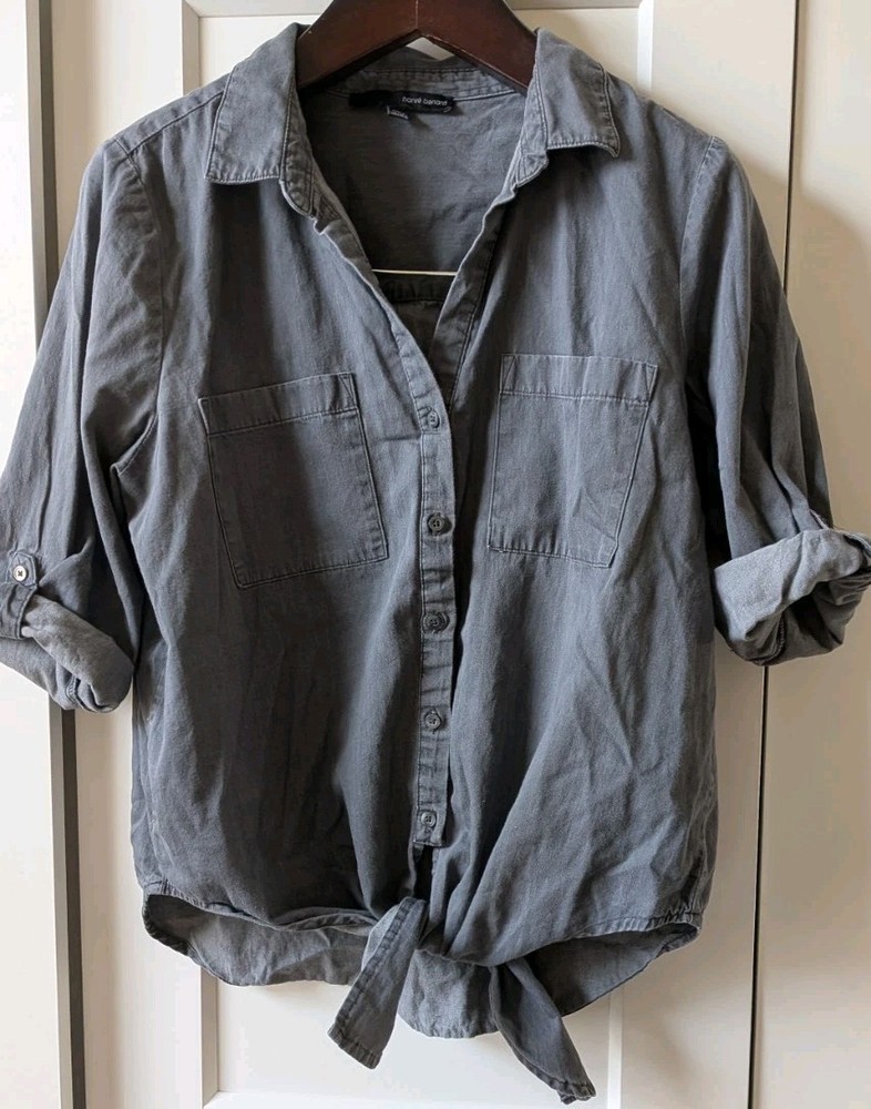 Harve Benard 100% Tencel Size Large Tie Waist Gray Denim Top Blouse Women