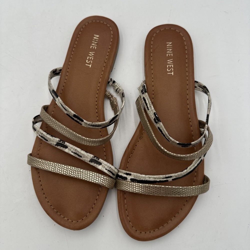 Nine West Womens Gold And Snakeskin  Sandal Flat  Size 8 M
