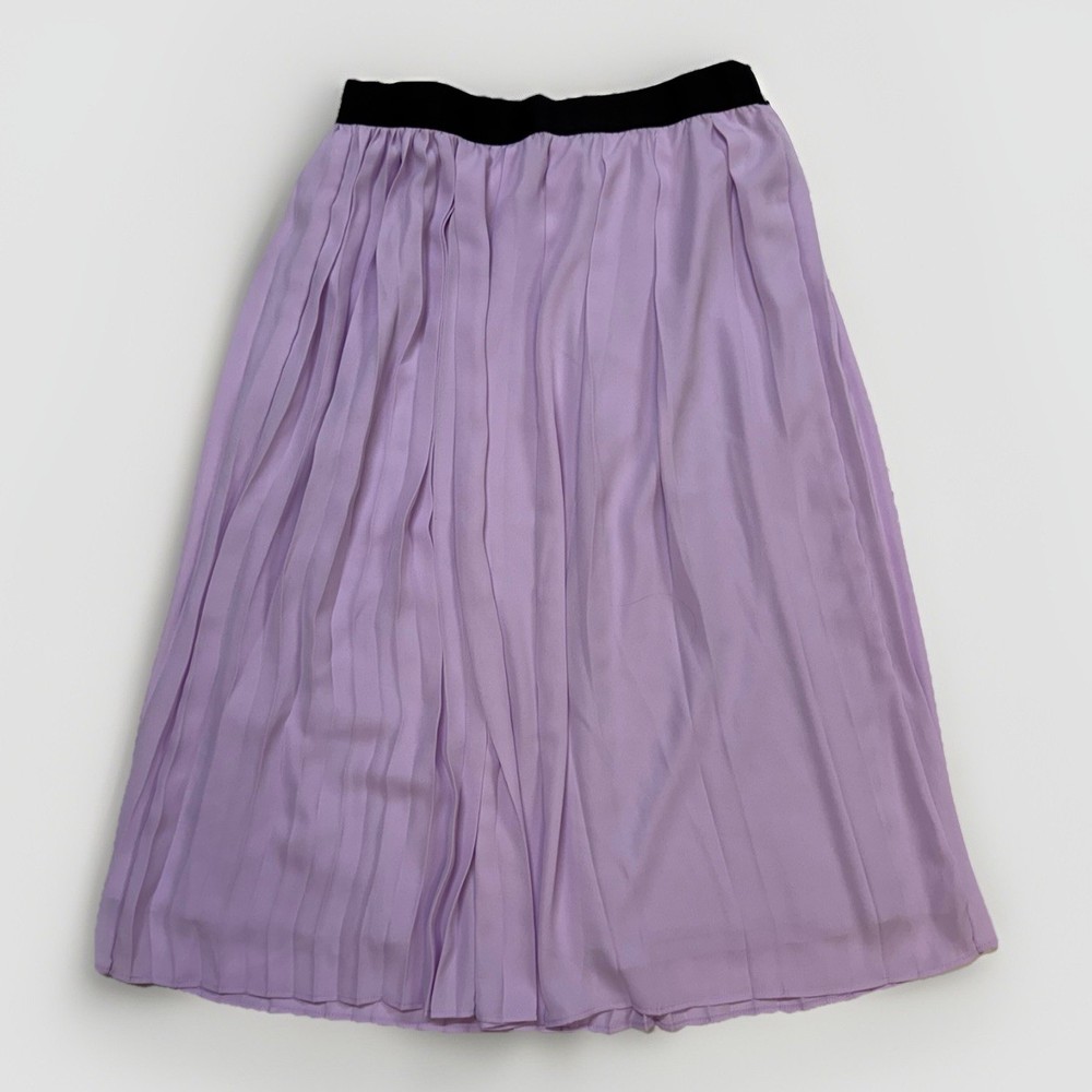 Worthington Size S Light Purple Chiffon Pleated Midi Skirt Black Elastic Waist