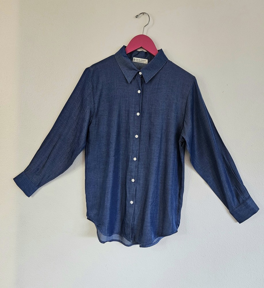 Jon & Anna Contemporary Blue Button Up /Long Sleeve Shirt /Size Meduim