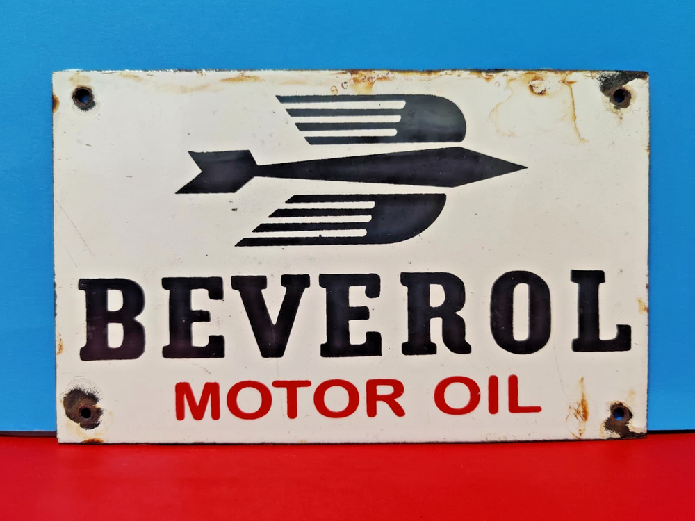 Vintage BEVEROL MOTOR OIL Porcelain Enamel Sign 8