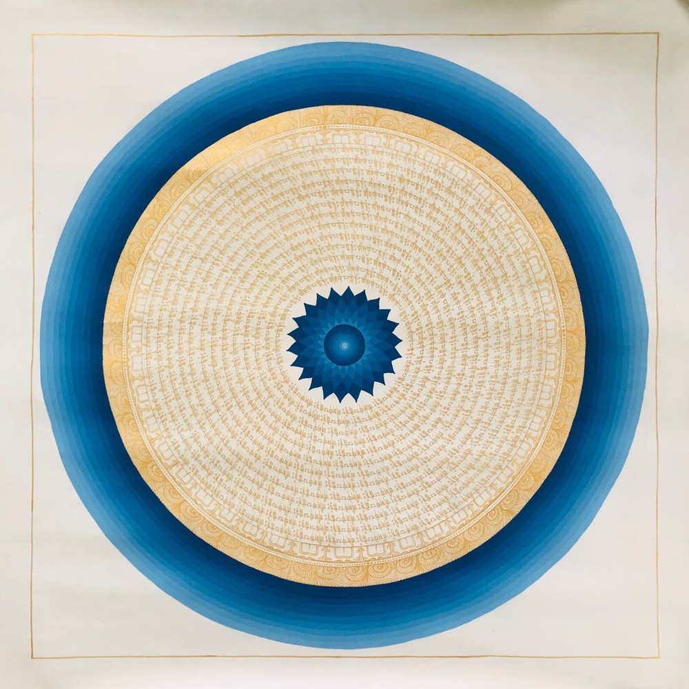 White Background Mantra Mandala Thangka Painting, Om Mani Padme Hum Mandala
