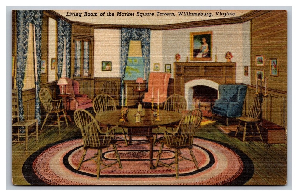 Williamsburg VA Virginia Market Square Tavern Living Room Linen Postcard