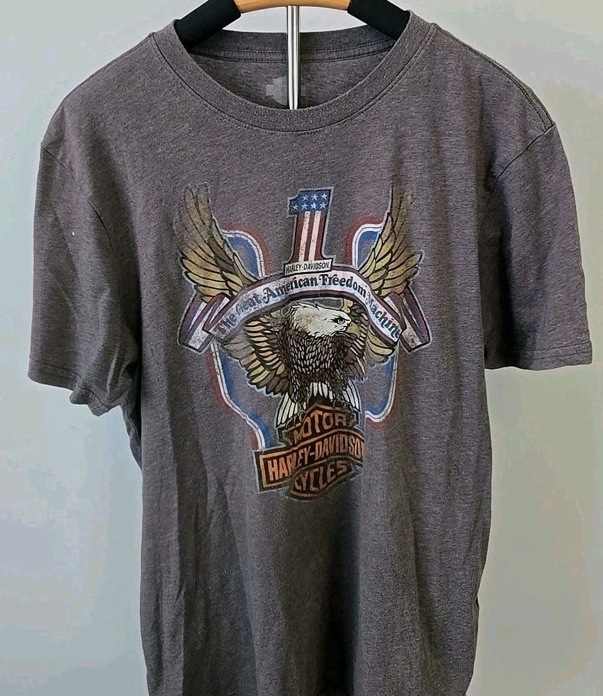 Harley Davidson Mens Large Gray Graphic T Shirt Eagle American Freedom...