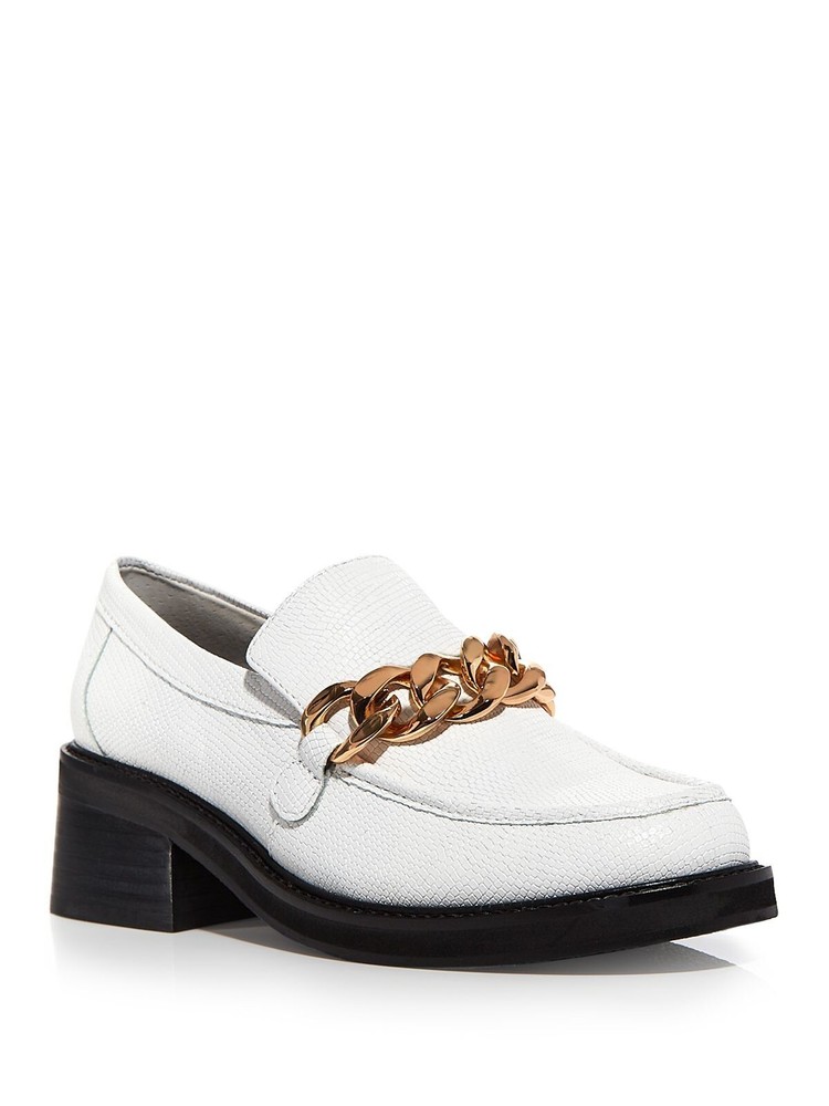 AQUA Womens White Leather Lizard Print Heeled Loafers Size 5.5 M