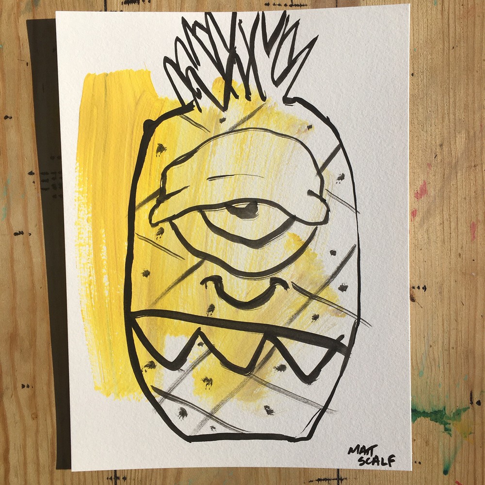 Matt Scalf 9x12 Pineapple Face Abstract Street Pop Graffiti Collectible Fine Art-image