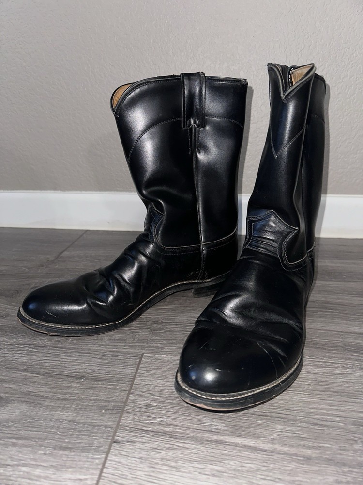 Justin Diamond J Black Roper 3702 Leather Western Cowboy Biker Boots Mens Size 10 D