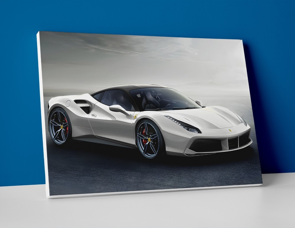 Ferrari 488 GTB Poster or Canvas - White Ferrari Wall Art Print Decor