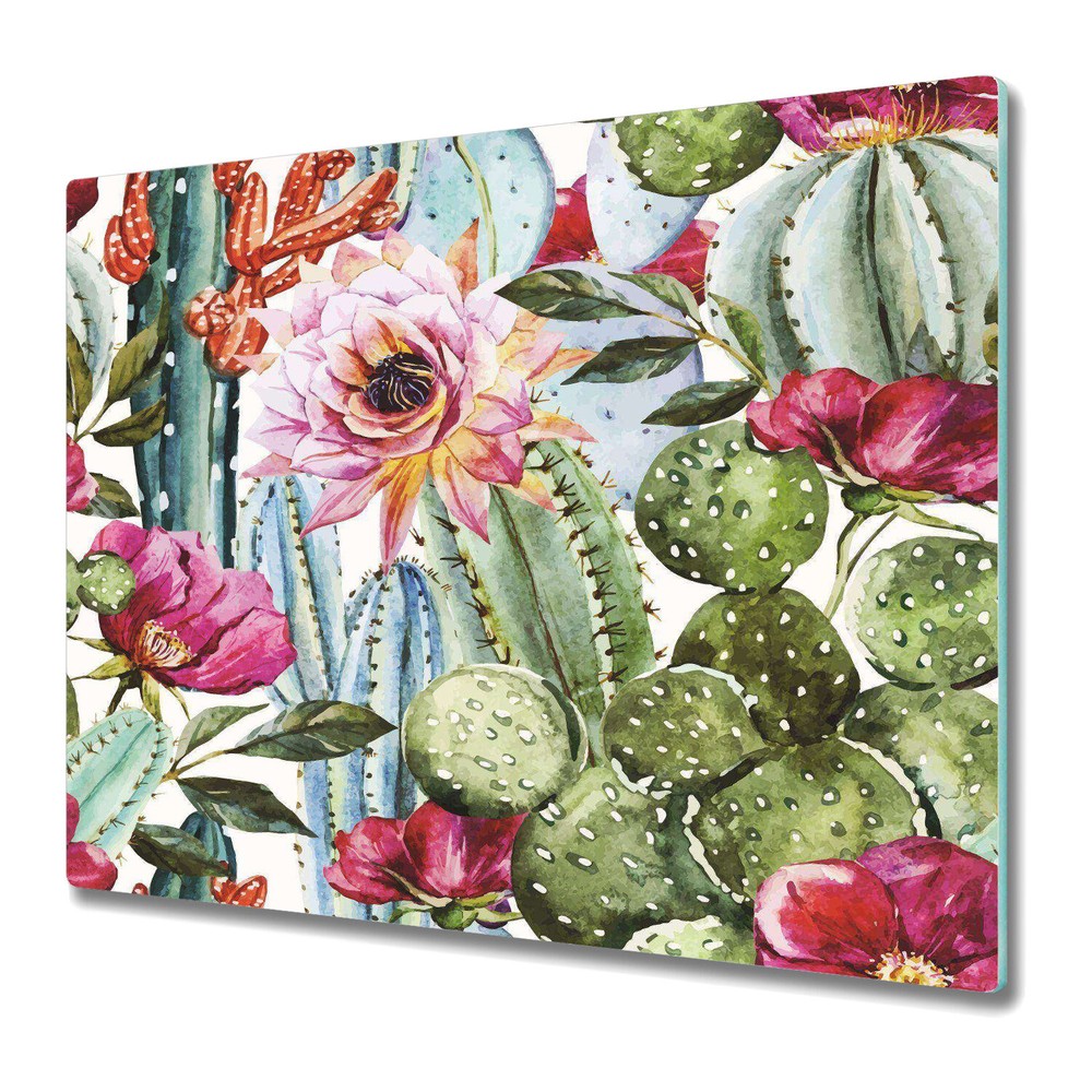 Tempered Glass Worktop Saver Tropical Garden | Watercolour Floral Design | 60x52