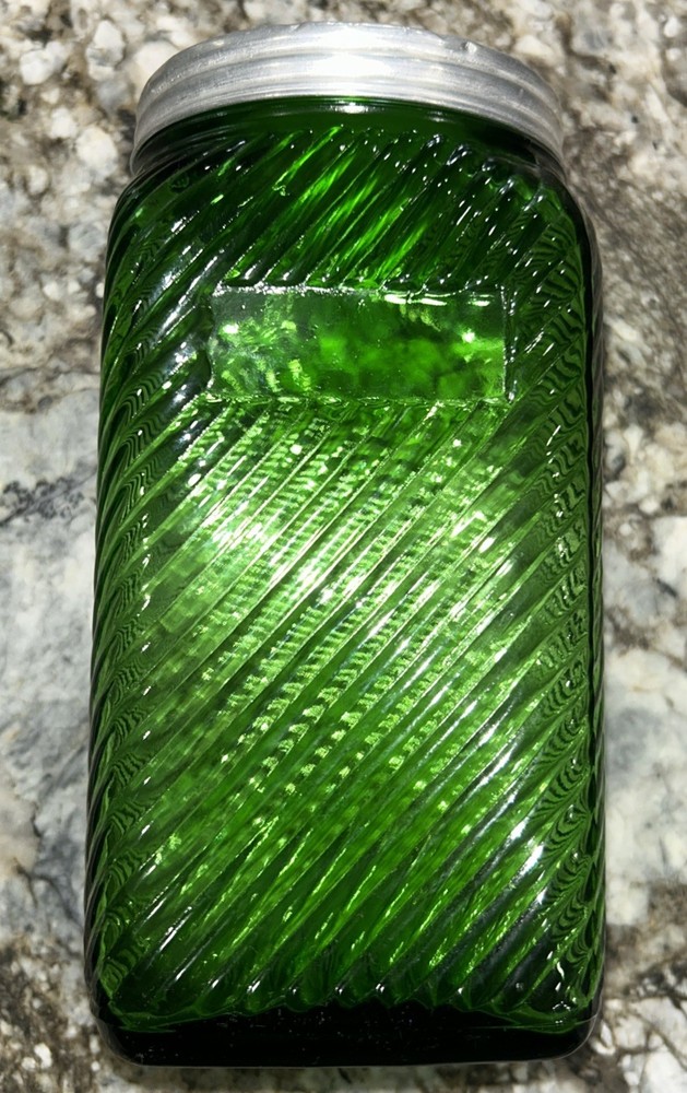 Owens Illinois Ribbed Green Depression Glass Jar Hoosier Cannister