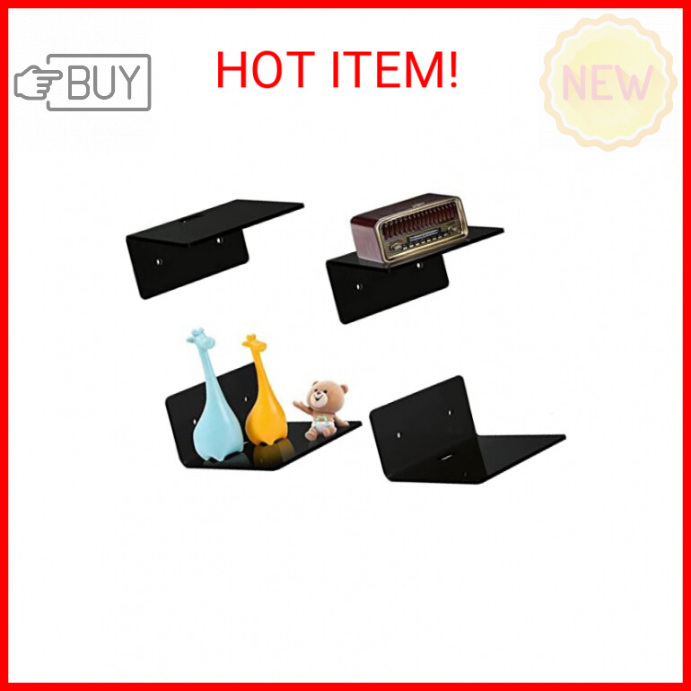 4 Pack Small Acrylic Floating Shelves, 4'' Acrylic Wall Shelves Display Ledges f