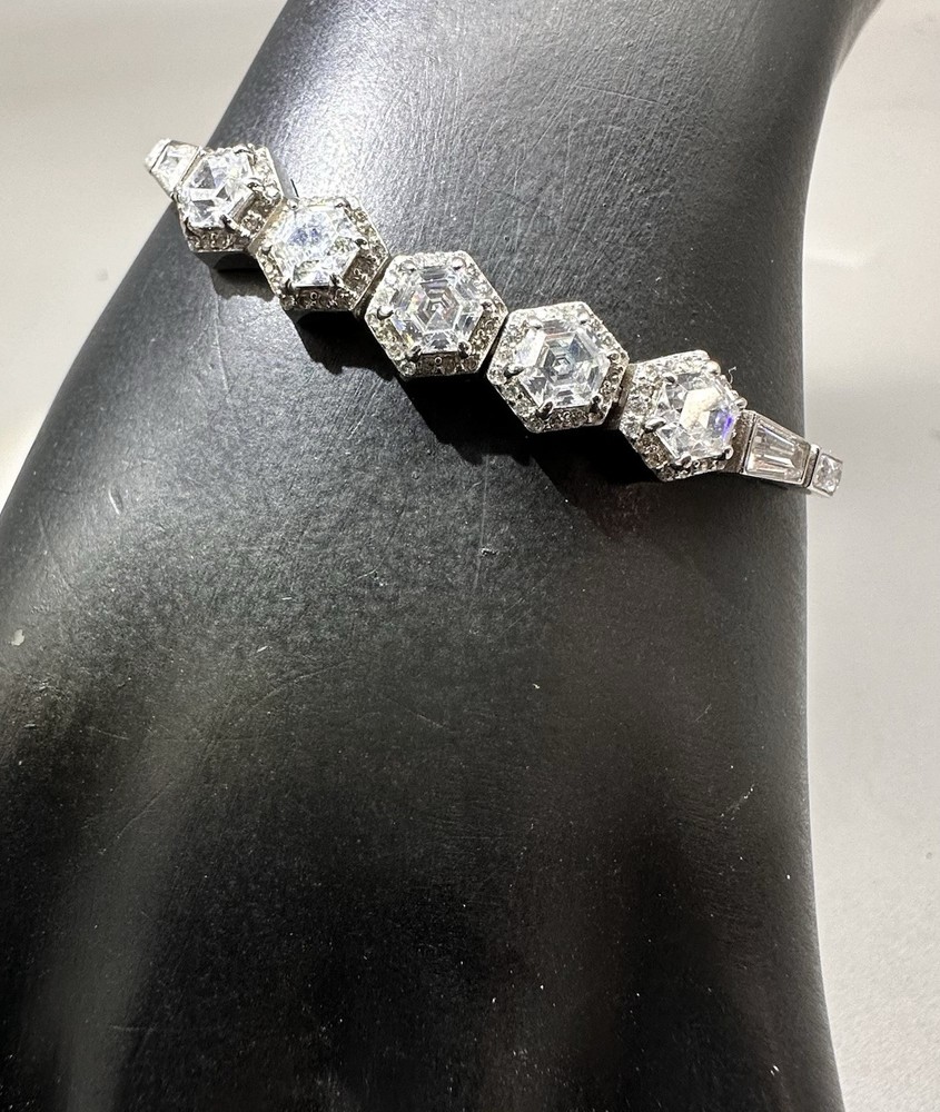 HENRI BENDEL Crystal Adjustable Slider Bracelet  Rhodium Plated