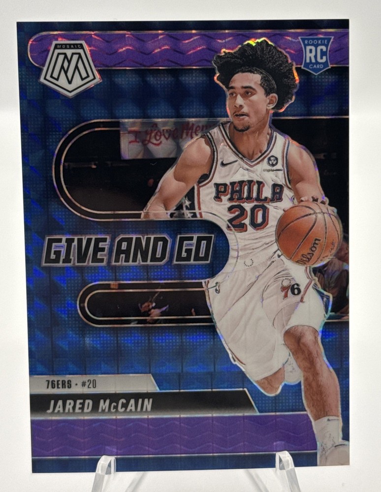 2024-25 Panini Mosaic - Give and Go Jared McCain #5 Fluorescent Purple Mosaic...