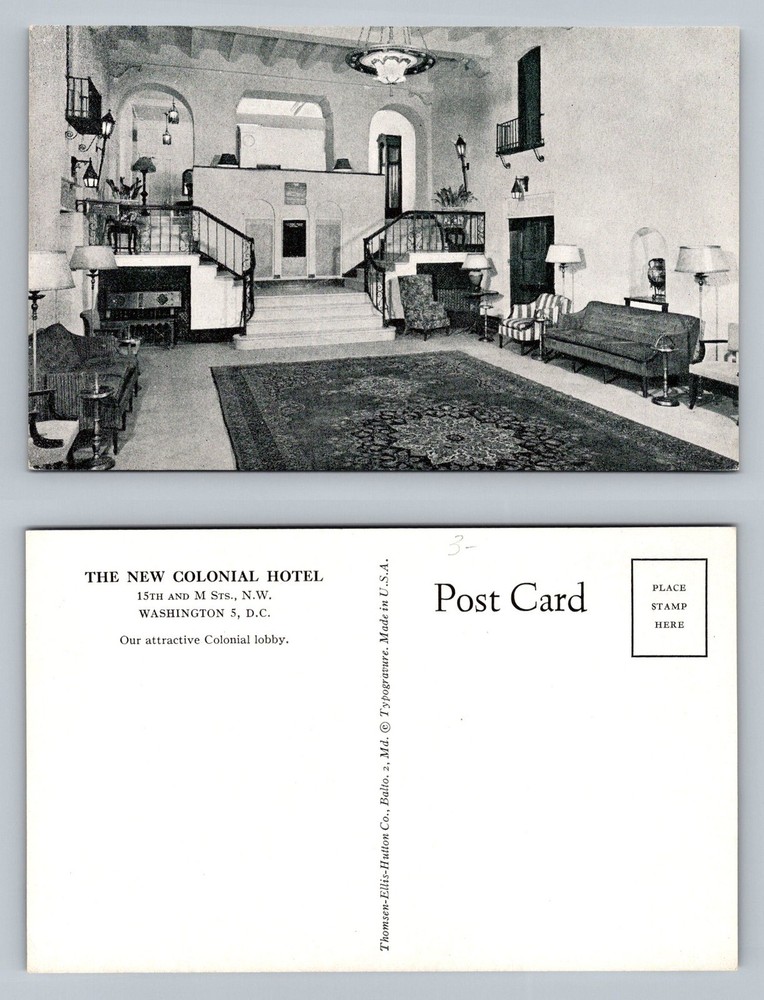 Washington, DC-District of Columbia, New Colonial Hotel Lobby Vintage Postcard