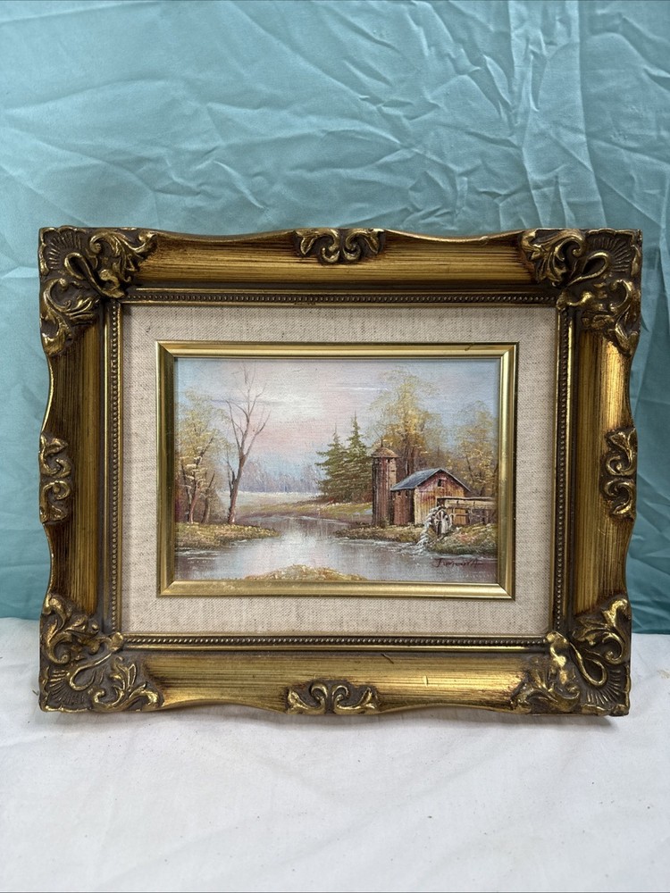 Vintage J Medina Oil Painting Landscape with Barn