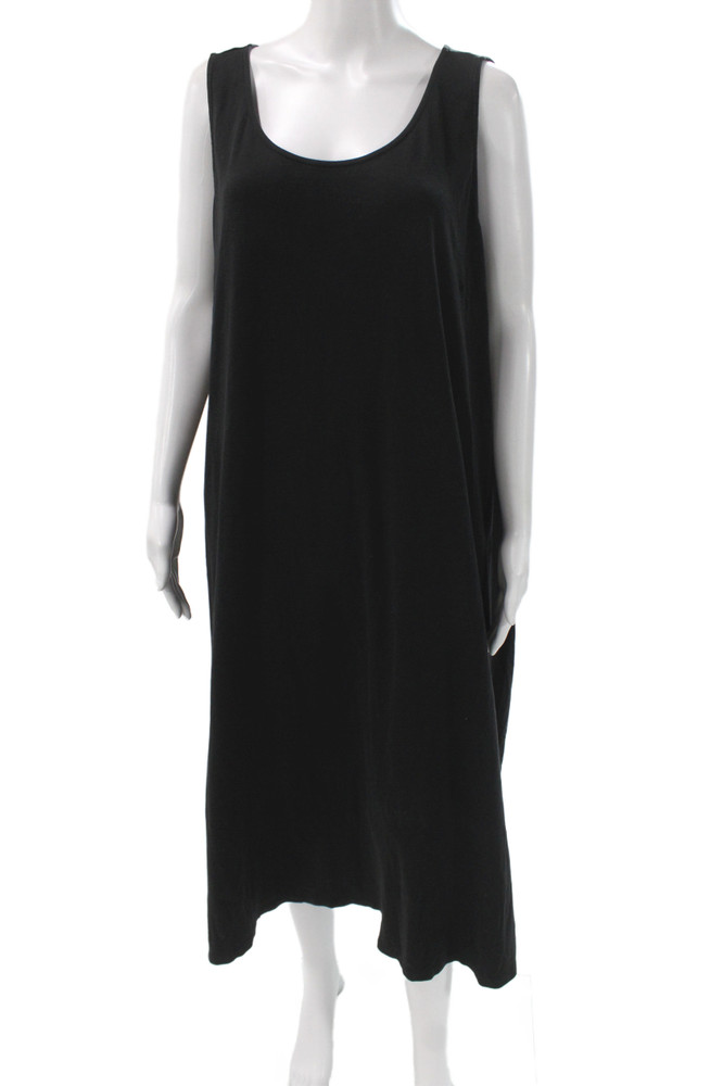 Eileen Fisher Women Black Sleeveless Tank Dress Knee-Length Cotton Size 2XFree Shipping in US $100+ Orders | $6.95 Orders Below