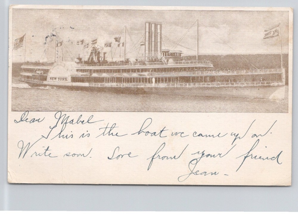 Hudson River Day Line Steamer NEW YORK Postcard 1908 Poughkeepsie NY