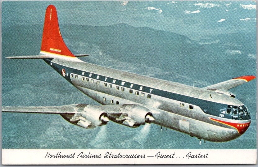 Vintage 1950s NORTHWEST AIRLINES Aviation Advertising Postcard 