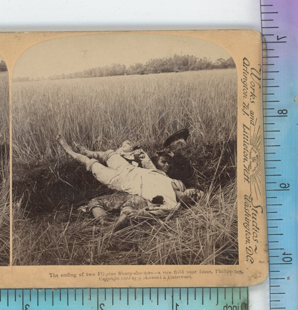 Two Dead Sharpshooters near Imus Philippines Underwood Stereoview