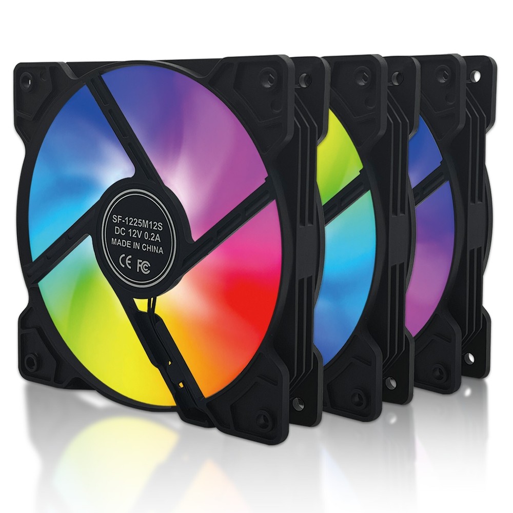 3 Pack ARGB Black Frame 120mm LED PC Computer Case Cooling Fan Quiet Colorful