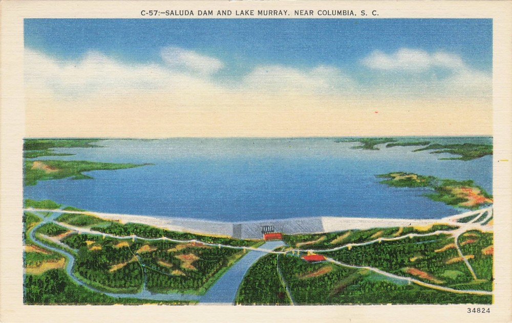 1940s Saluda Dam and Lake Murray near Columbia South Carolina 34824 Postcard