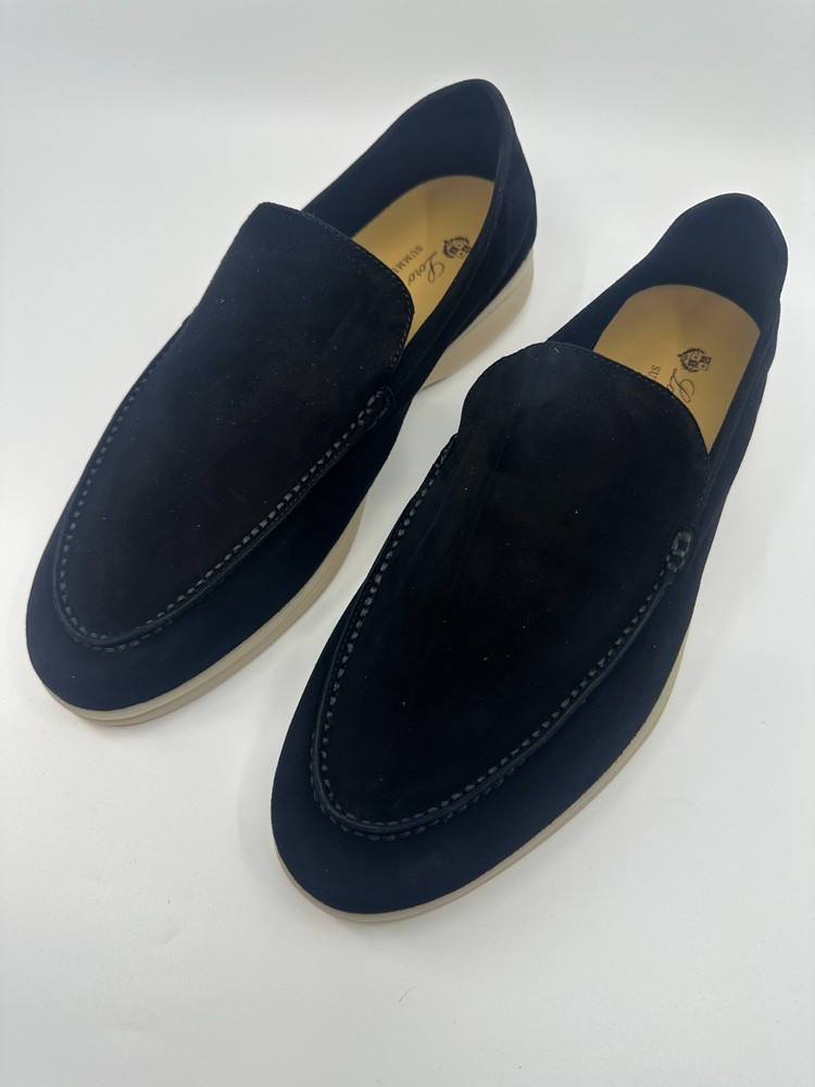 Black Loro Piana Suede Summer Walk Loafers Shoes