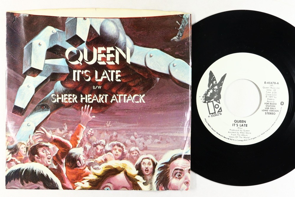 Rock 45 - Queen - It's Late - Elektra - VG++ promo!