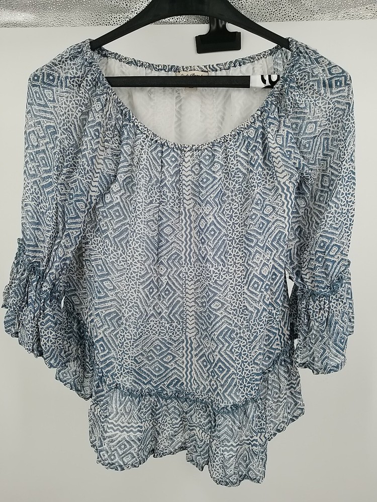 Lucky Brand Crop Top Womens XS Off Shoulder 3/4 Sleeve White Floral Viscose