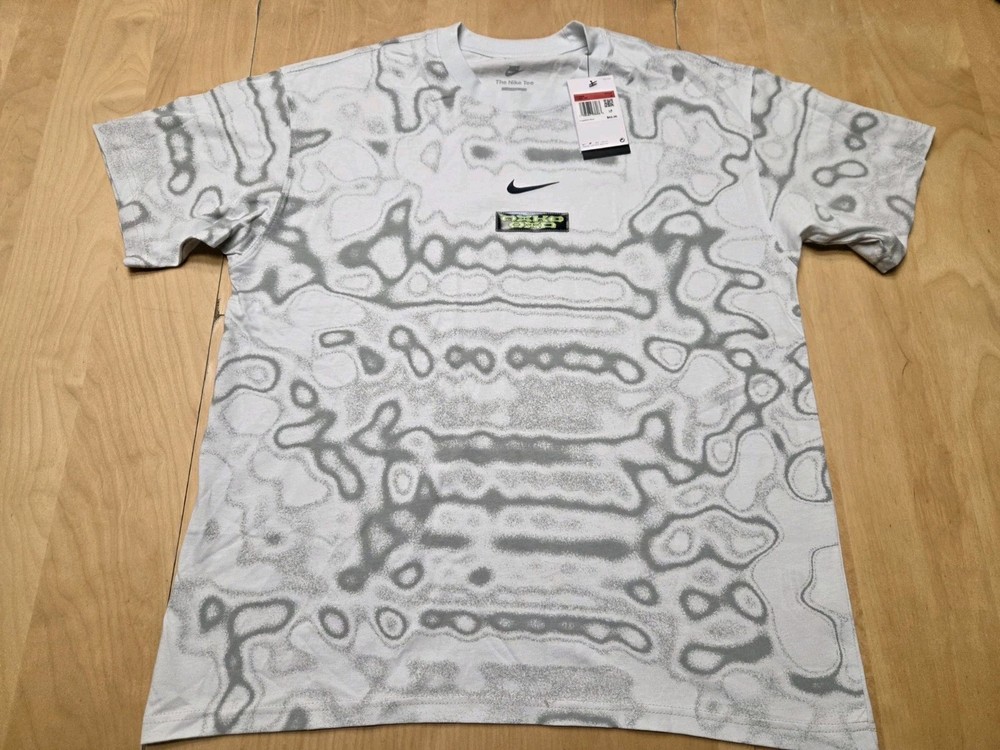 Nike All Over Print Abstract Graphic Shirt Mens Large Gray Loose Fit Swoosh NWT-image