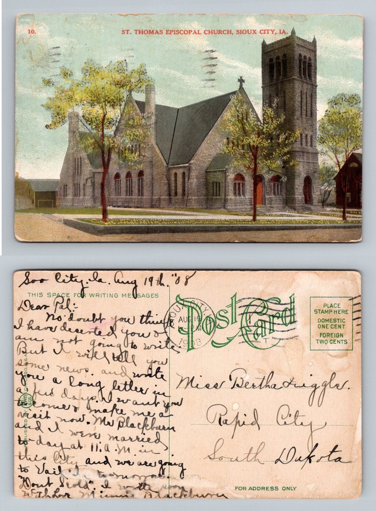 Sioux City, IA-Iowa, St Thomas Episcopal Church Exterior Vintage c1908 Postcard