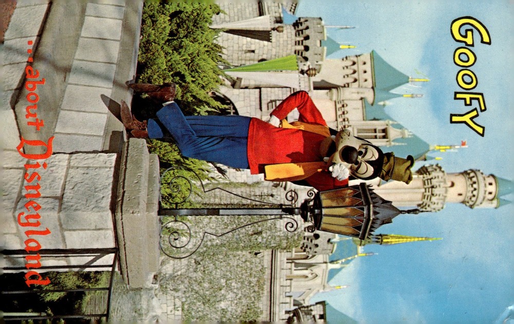 1968 Disneyland Anaheim CA Goofy Sleeping Beauty Castle Vintage Litho Postcard