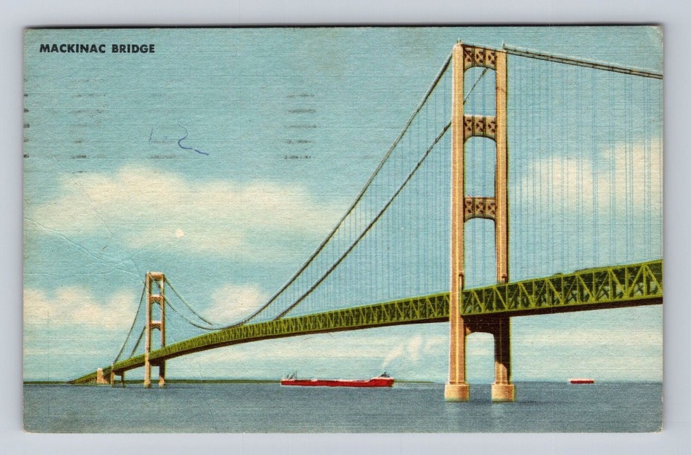 Mackinaw City MI-Michigan, Mackinac Bridge, Vintage c1959 Souvenir Postcard