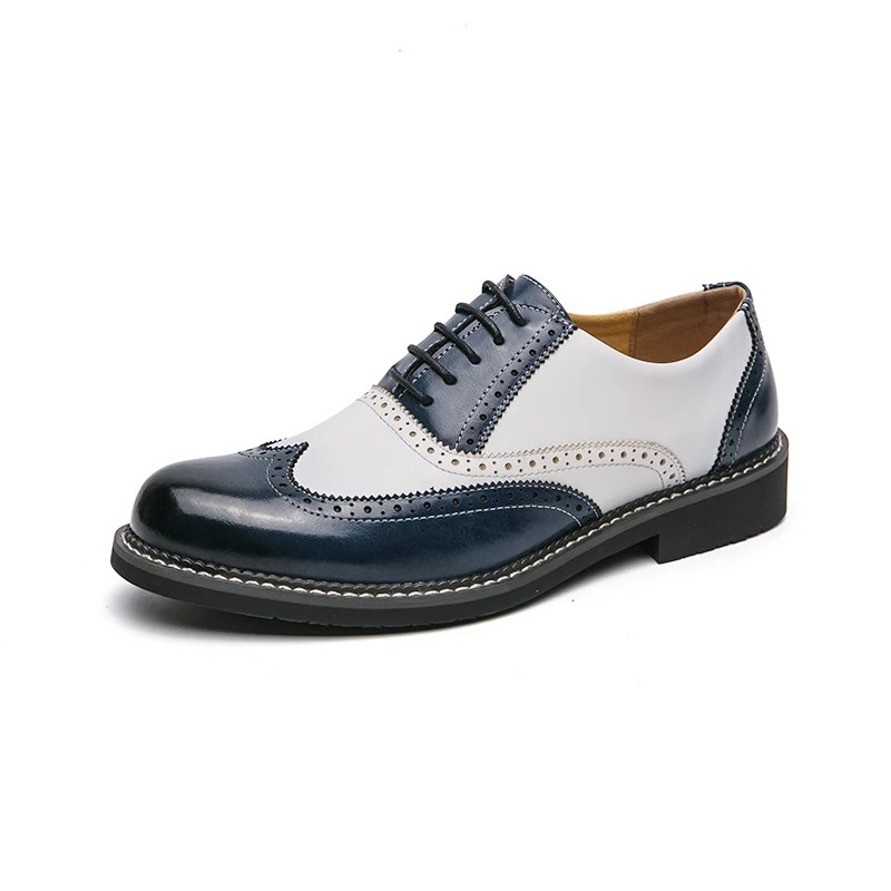 Men's British Leather Shoes Business Casual Comfy Brock Carved Retro Dress Shoes