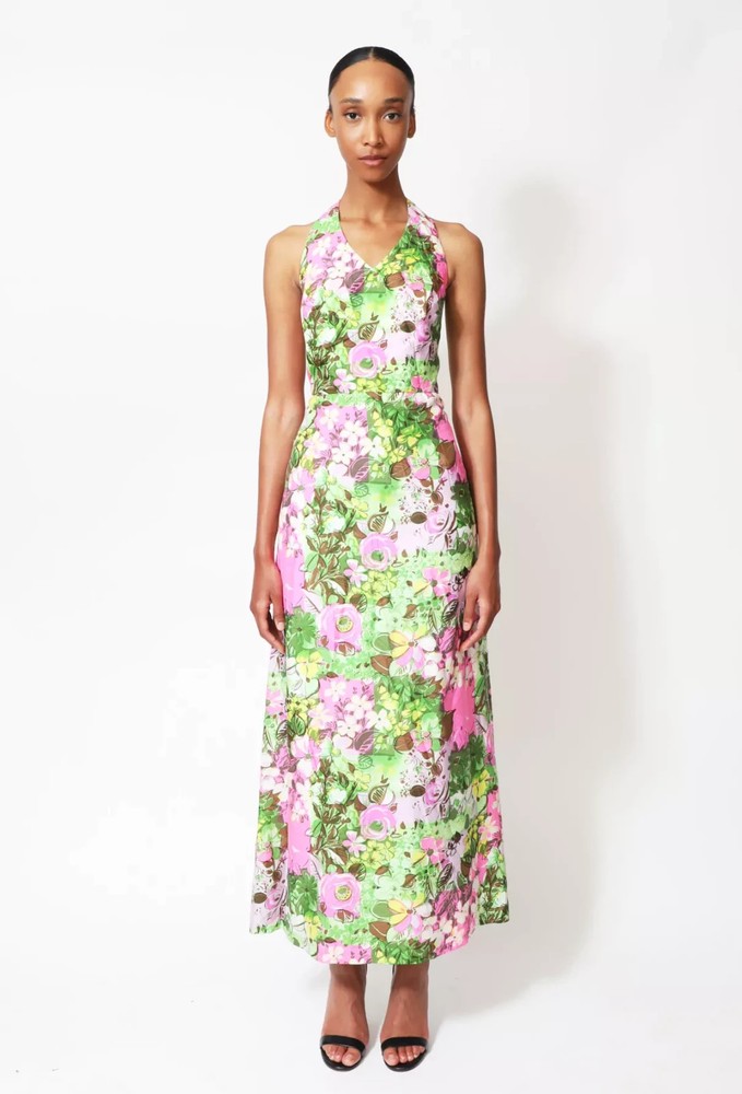 Floral silk halter dress