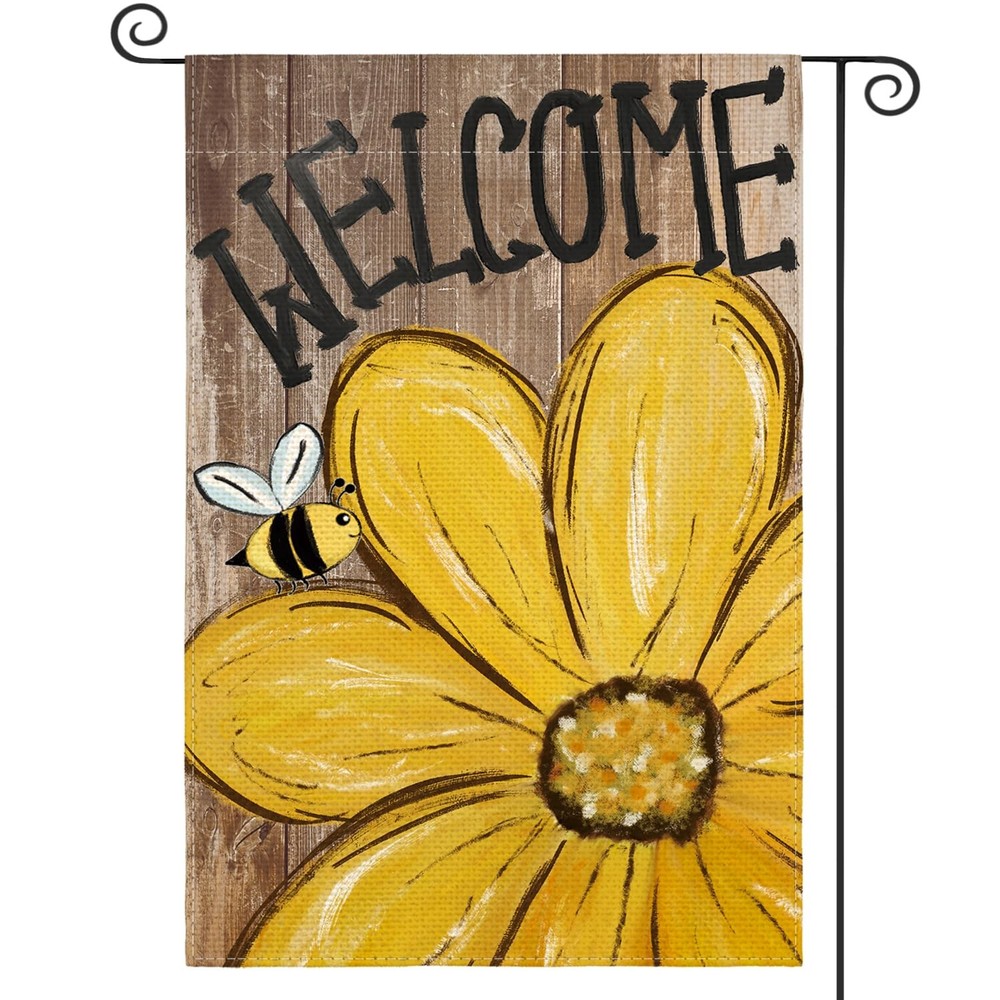 Bee Sunflower Spring Summer Garden Flag 12x18 Inch Double Sided Outside, Welc...