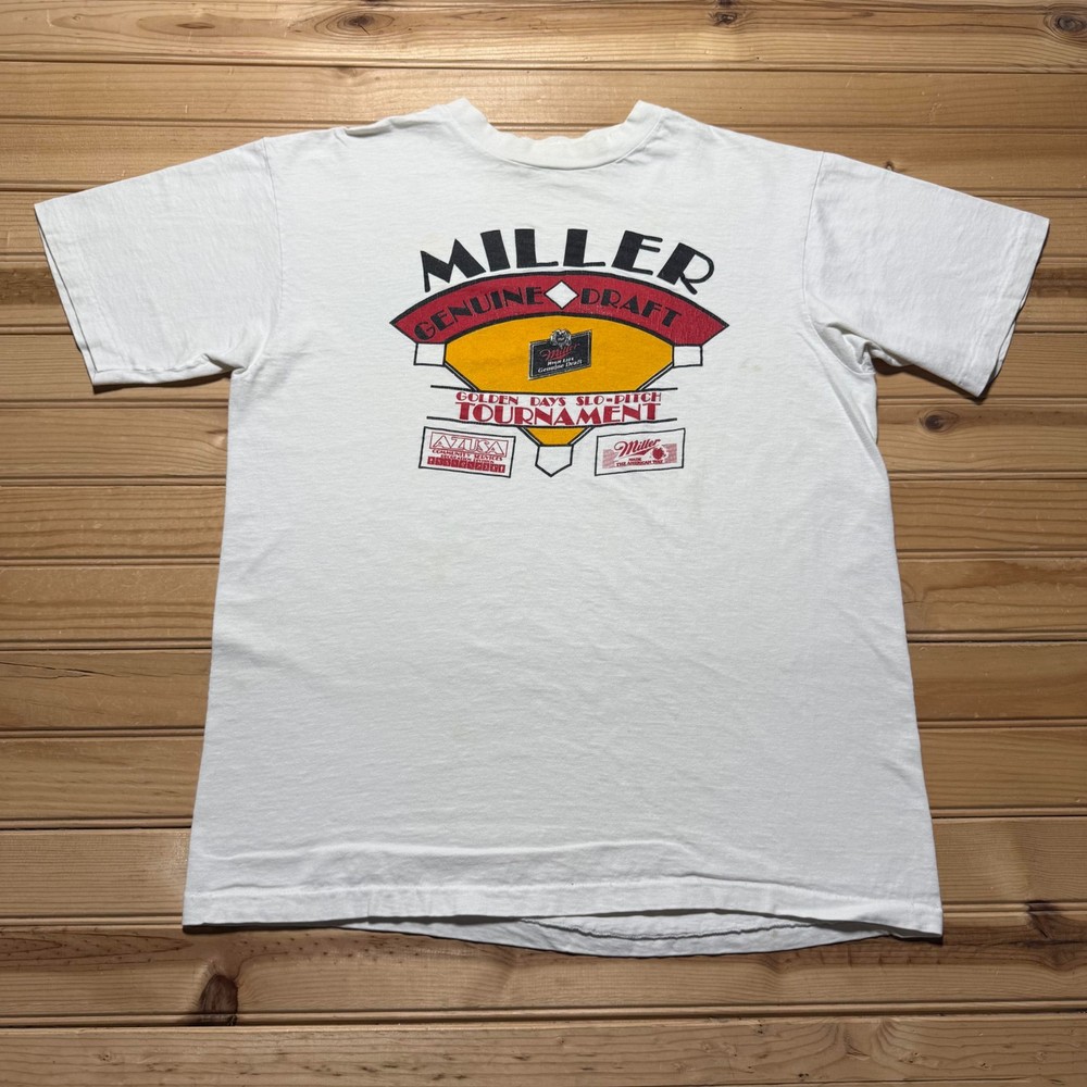 Vintage 90s Hanes Miller Genuine Draft Tournament Graphic T-Shirt USA - Large