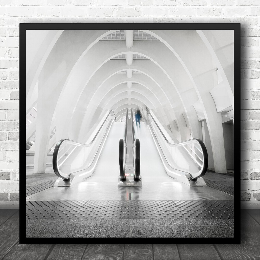 Architecture Ceiling Modern Escalator Perspective Selective Square Art Print
