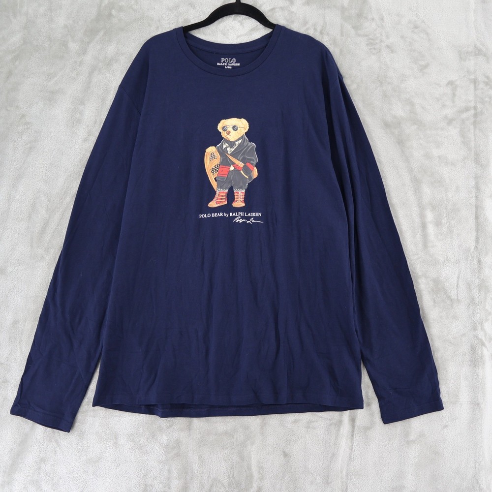 Polo Ralph Lauren Polo Bear T-Shirt Mens Large Navy Blue Long Sleeve Graphic NWT