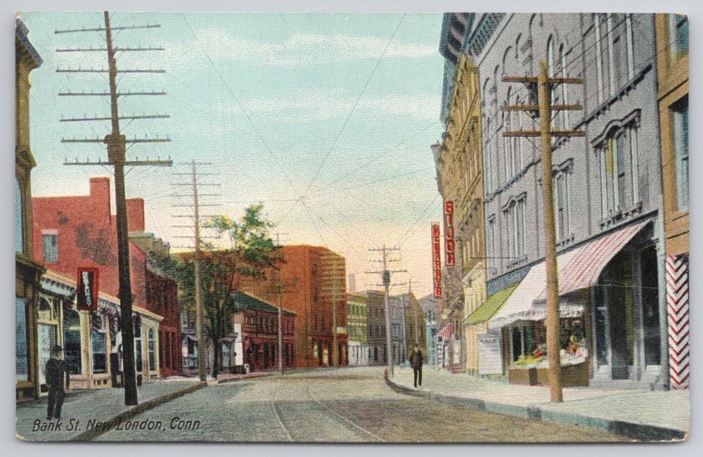 Bank St New London, Conn Postcard c1910 Metropolitan News Pub Co Germany