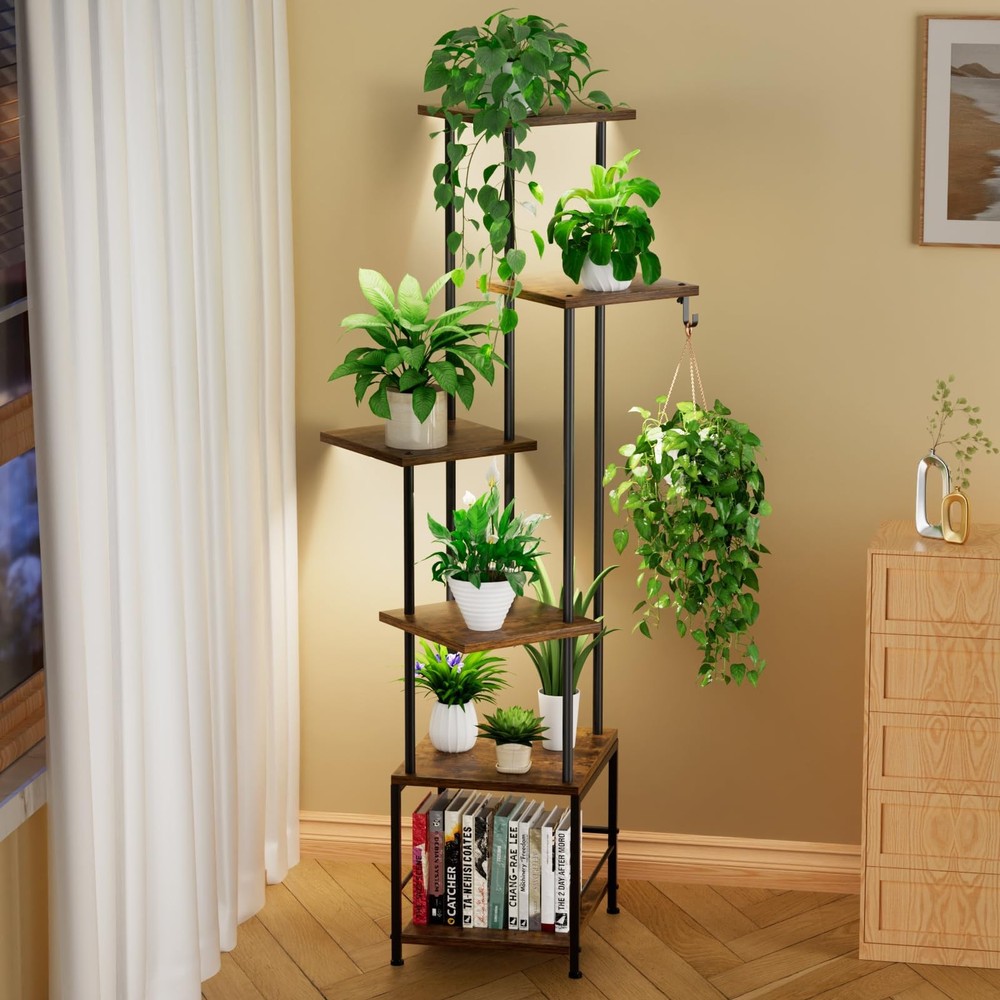 Plant Stand Indoor with Grow Light, 6-Tiered Tall Plant Stand Indoor, Metal P...