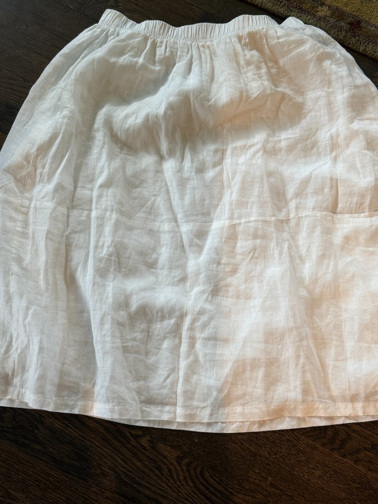 Eileen Fisher Women’s White Organic Linen Pull On Skirt Size Large Lined long