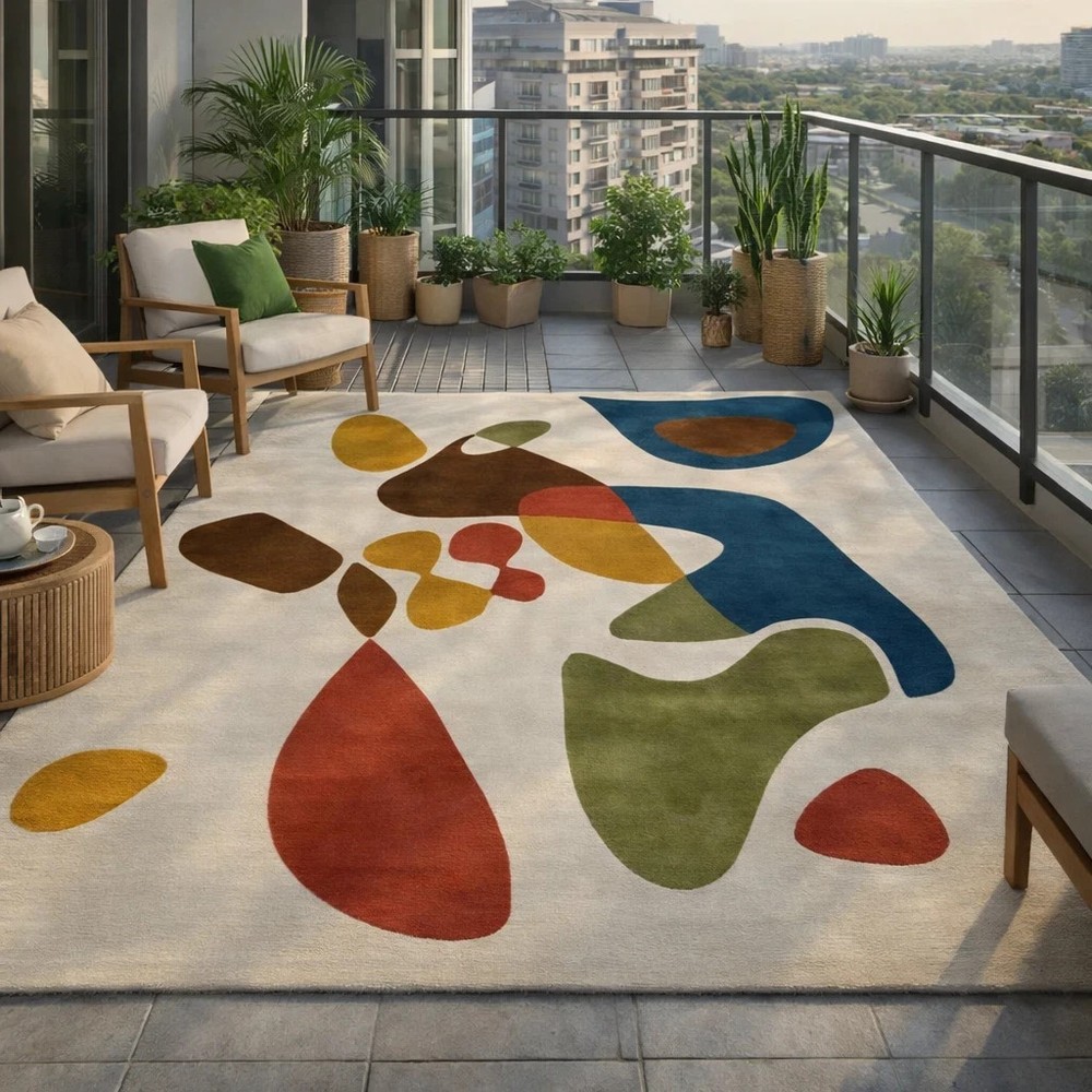 Hand Tufted Abstract Area Rug Modern Wool Rug Colorful Contemporary Carpet