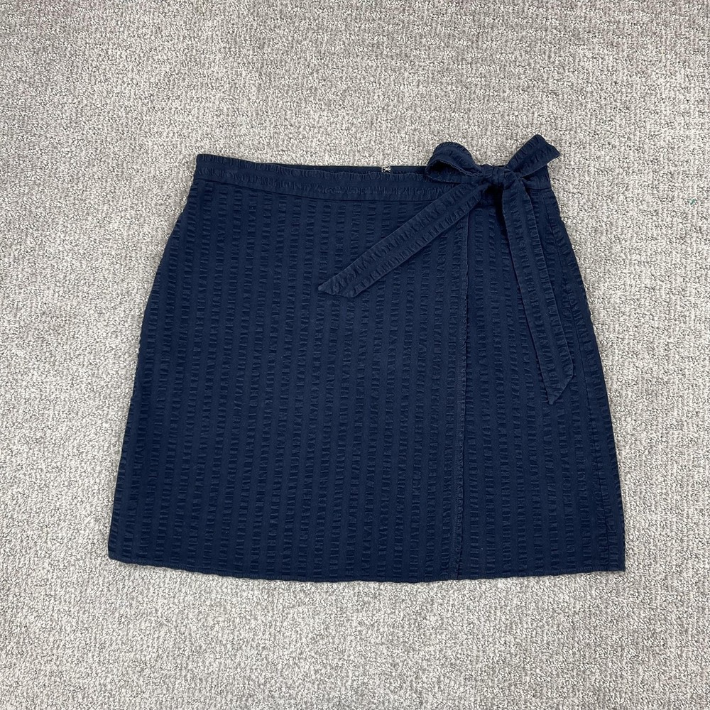 J Crew Skirt Womens 18 Tall Navy Blue Textured Wrap Bow Coastal Preppy Capsule