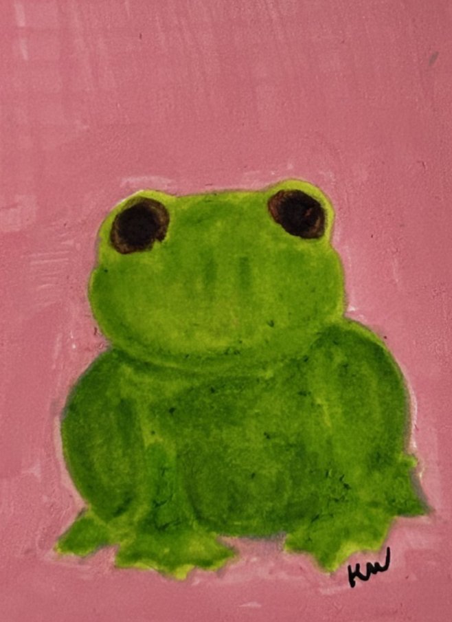 ACEO Original Abstract Green Frog Mixed Media by Kazzerit