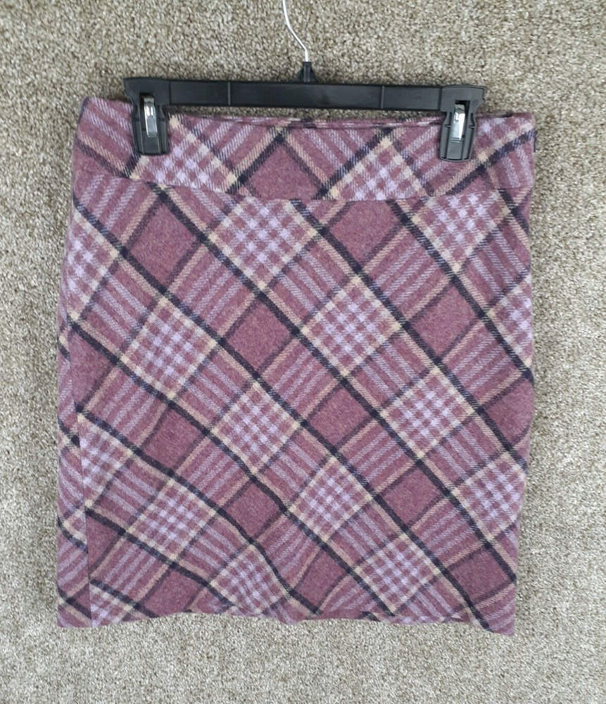 Talbots Purple Plaid Wool Blend A-Line Skirt Womens Size 8 Side Zip Preppy Career